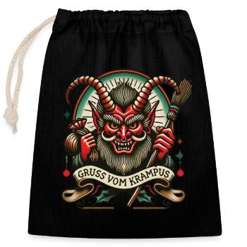 Salutations de Krampus Dark Christmas Folklore - Sac cadeau en coton avec cordon (25 x 30 cm) - noir - Devant