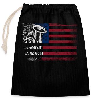 Saxophones American Flag - Closable cotton gift bag (25x30cm) - black - Front