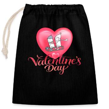 Niedliches Valentinstag-Schlittenfahrt-Paar Herz - Verschließbarer Geschenkbeutel aus Baumwolle (25x30cm) - Schwarz - Vorne