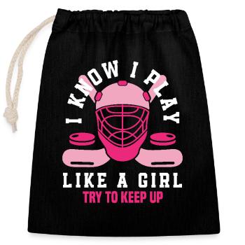 I play like a girl field hockey player - Closable cotton gift bag (25x30cm) - black - Front