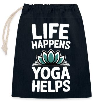 Life Happens Yoga Helps Meditation Mindfulness - Closable cotton gift bag (25x30cm) - navy - Front