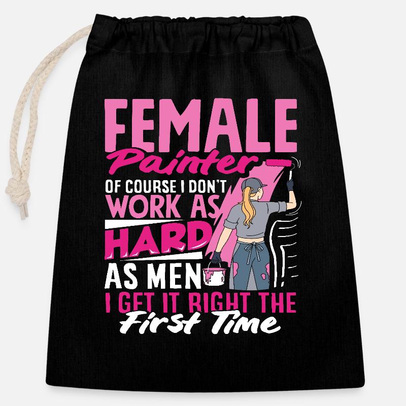 Femme peintre - Bien sûr que je le fais bien - Sac cadeau en coton avec cordon (25 x 30 cm) - noir