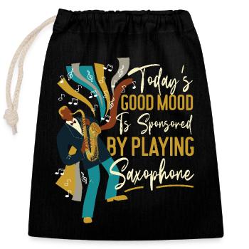 Saxophone La bonne humeur d’aujourd’hui est - Sac cadeau en coton avec cordon (25 x 30 cm) - noir - Devant