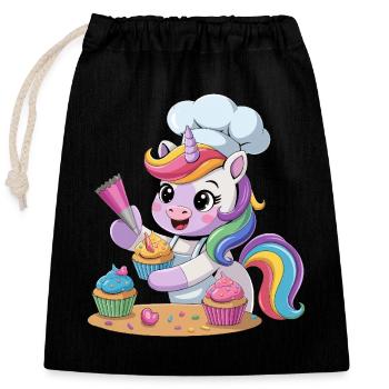 Cute Unicorn Baker Rainbow Baking Cupcake Gifts - Verschließbarer Geschenkbeutel aus Baumwolle (25x30cm) - Schwarz - Vorne