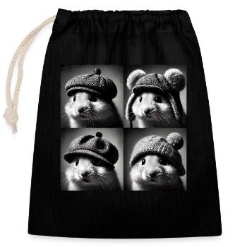 hamster Selfie Funny Hats Vintage Photo Shoot Anim - Closable cotton gift bag (25x30cm) - black - Front