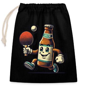 Bierflasche Tischtennis Lustiger Spaß - Verschließbarer Geschenkbeutel aus Baumwolle (25x30cm) - Schwarz - Vorne
