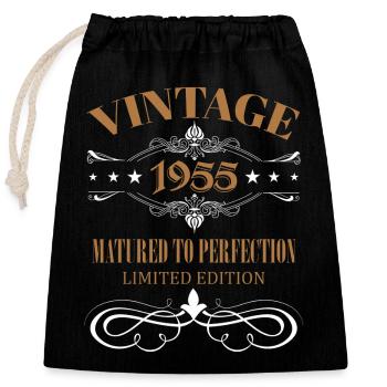 Cadeau Vintage 70ème Anniversaire Année de Naissance 1955 - Sac cadeau en coton avec cordon (25 x 30 cm) - noir - Devant