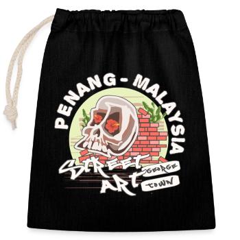 Skull graffiti Malaysian art - Closable cotton gift bag (25x30cm) - black - Front