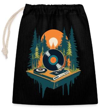 Musik Retro Streetwear Plattenspieler - Verschließbarer Geschenkbeutel aus Baumwolle (25x30cm) - Schwarz - Vorne