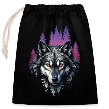 Wolf Liebhaber Wildtier Kunst Wolf Bunt Tier - Verschließbarer Geschenkbeutel aus Baumwolle (25x30cm) - Schwarz - Vorne
