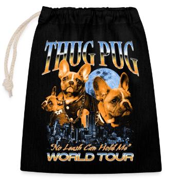 Thug Pug – Tour du monde - Sac cadeau en coton avec cordon (25 x 30 cm) - noir - Devant