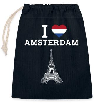 I Love Amsterdam Coole Niederländische Flagge Eiffelturm - Verschließbarer Geschenkbeutel aus Baumwolle (25x30cm) - Navy - Vorne