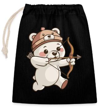 Cute bear with bow and arrow - Closable cotton gift bag (25x30cm) - black - Front