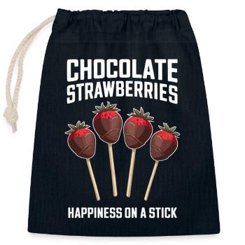 Chocolat Fraises Le bonheur sur un bâton - Sac cadeau en coton avec cordon (25 x 30 cm) - bleu marine - Devant
