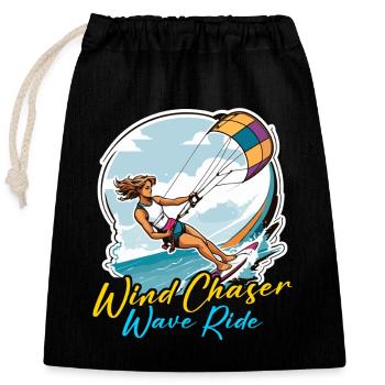 Kiteboarding Wind Chaser Wave Ride Kite Surfer - Closable cotton gift bag (25x30cm) - black - Front