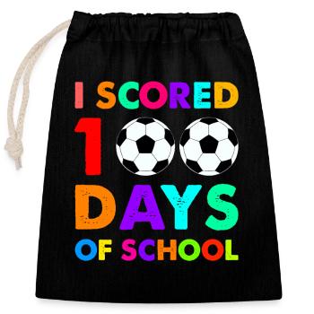 I Scored 100 Days of School - Soccer Design - Verschließbarer Geschenkbeutel aus Baumwolle (25x30cm) - Schwarz - Vorne