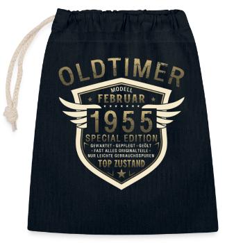70. Geburtstag Oldtimer Februar Jahrgang 1955 - Verschließbarer Geschenkbeutel aus Baumwolle (25x30cm) - Navy - Vorne