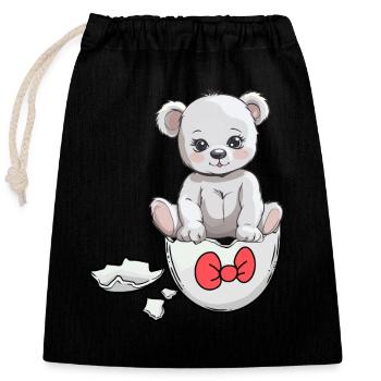 Teddybär Geburt Baby Eierschale schlüpfen - Verschließbarer Geschenkbeutel aus Baumwolle (25x30cm) - Schwarz - Vorne