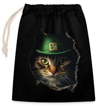 St. Patrick Katze - Verschließbarer Geschenkbeutel aus Baumwolle (25x30cm) - Schwarz - Vorne