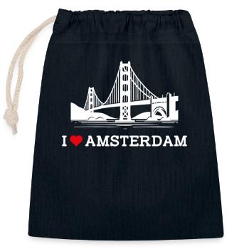 J’aime Amsterdam Golden Gate Bridge Pays-Bas Jeu de mots - Sac cadeau en coton avec cordon (25 x 30 cm) - bleu marine - Devant