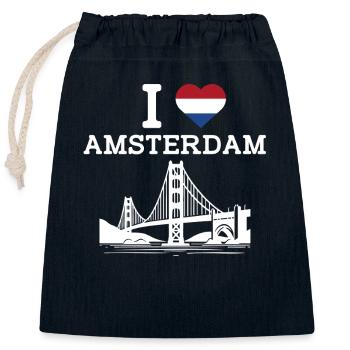 I Love Amsterdam Heart Flag Golden Gate Bridge Spaß - Verschließbarer Geschenkbeutel aus Baumwolle (25x30cm) - Navy - Vorne