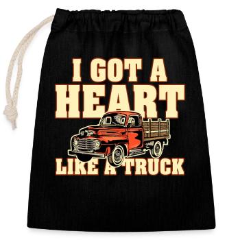 Ich habe ein Herz wie ein Truck - Verschließbarer Geschenkbeutel aus Baumwolle (25x30cm) - Schwarz - Vorne