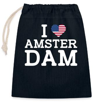 I love Amsterdam USA Flagge American Lover Flag Wortspiel - Verschließbarer Geschenkbeutel aus Baumwolle (25x30cm) - Navy - Vorne