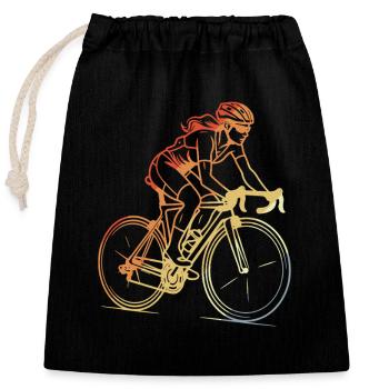 Retro Radfahrerin Line Art - Verschließbarer Geschenkbeutel aus Baumwolle (25x30cm) - Schwarz - Vorne