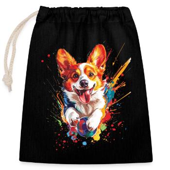 Welsh Corgi Pembroke - Verschließbarer Geschenkbeutel aus Baumwolle (25x30cm) - Schwarz - Vorne