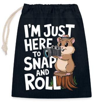 Photographer Hamster: I'm here to take pictures and - Closable cotton gift bag (25x30cm) - navy - Front
