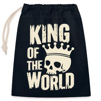 Skull and crossbones with crown King of the World - Closable cotton gift bag (25x30cm) - navy - Front