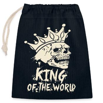Skull and crossbones with crown King of the World - Closable cotton gift bag (25x30cm) - navy - Front