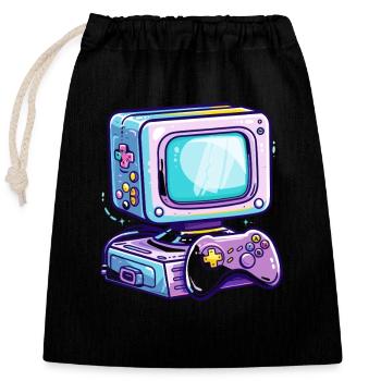 Gaming PC Style de bande dessinée - Sac cadeau en coton avec cordon (25 x 30 cm) - noir - Devant