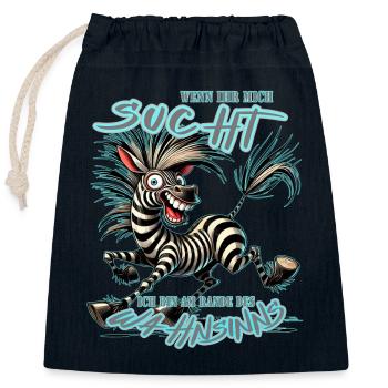 Zebra Wenn ihr mich sucht Wahnsinn - Verschließbarer Geschenkbeutel aus Baumwolle (25x30cm) - Navy - Vorne