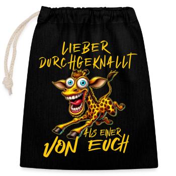 Verrückte Giraffe Lieber durchgeknallt als einer v - Verschließbarer Geschenkbeutel aus Baumwolle (25x30cm) - Schwarz - Vorne