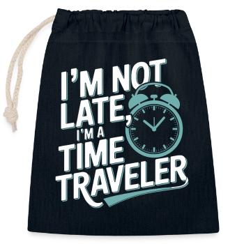 Time travel enthusiast who is interested in - Closable cotton gift bag (25x30cm) - navy - Front