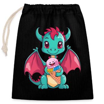 Kind Kinder Baby Drache Drachen Sommer Eiscrem - Verschließbarer Geschenkbeutel aus Baumwolle (25x30cm) - Schwarz - Vorne