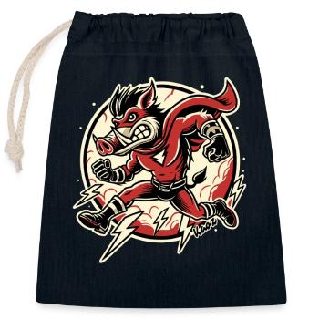 Super sanglier – Rapide comme l’éclair et inarrêtable ! - Sac cadeau en coton avec cordon (25 x 30 cm) - bleu marine - Devant