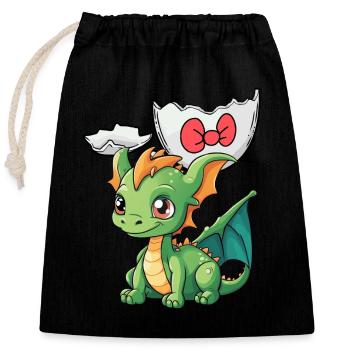 Baby Drache Drachen Ei Eierschale schlüpfen Kind - Verschließbarer Geschenkbeutel aus Baumwolle (25x30cm) - Schwarz - Vorne