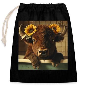 Bison - Verschließbarer Geschenkbeutel aus Baumwolle (25x30cm) - Schwarz - Vorne