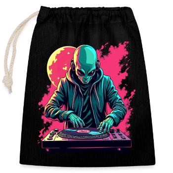 Alien Extraterrestrial DJ Music - Closable cotton gift bag (25x30cm) - black - Front
