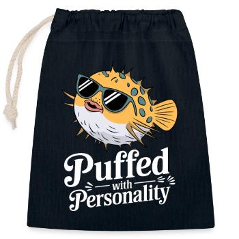 Puffer fish marine life enthusiast Quirky - Closable cotton gift bag (25x30cm) - navy - Front