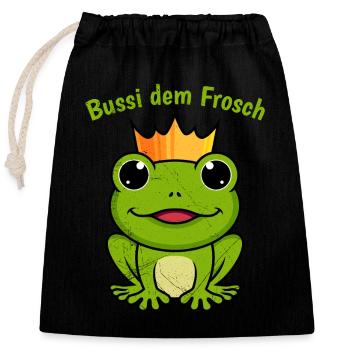 Karneval Party Kostüm BUSSI DEM FROSCH Lustiges - Verschließbarer Geschenkbeutel aus Baumwolle (25x30cm) - Schwarz - Vorne