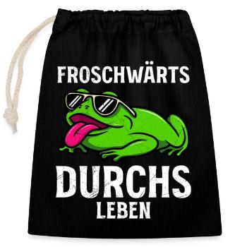 Faschings Kostüm FROSCHWÄRTS DURCHS LEBEN Lustig - Verschließbarer Geschenkbeutel aus Baumwolle (25x30cm) - Schwarz - Vorne