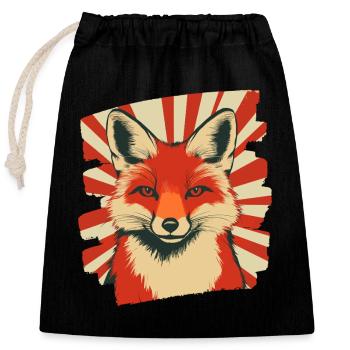 Renard Rétro - Sac cadeau en coton avec cordon (25 x 30 cm) - noir - Devant