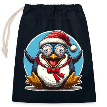pingouin de Noël fou - Sac cadeau en coton avec cordon (25 x 30 cm) - bleu marine - Devant
