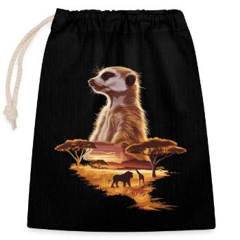 Meerkats in the Savannah – African Wildlife - Closable cotton gift bag (25x30cm) - black - Front