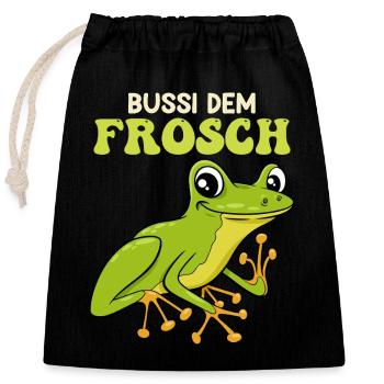 Froschkostüm BUSSI DEM FROSCH Lustiges Frosch - Verschließbarer Geschenkbeutel aus Baumwolle (25x30cm) - Schwarz - Vorne