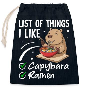 Capybara and Ramen – Perfect Combination - Closable cotton gift bag (25x30cm) - navy - Front