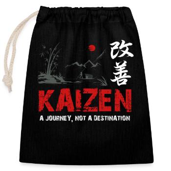 Kaizen: Eine Reise, kein Ziel - Verschließbarer Geschenkbeutel aus Baumwolle (25x30cm) - Schwarz - Vorne